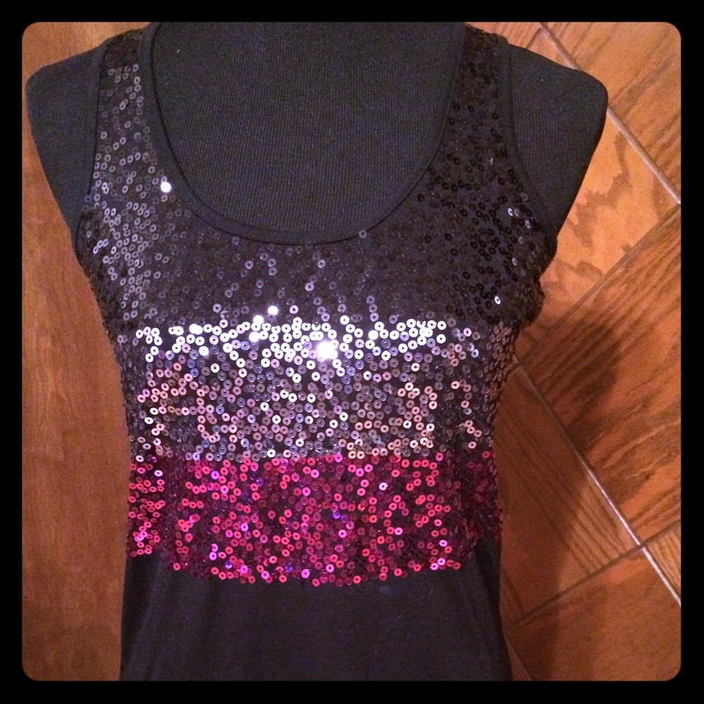 Black Silver & Magenta sequined tank